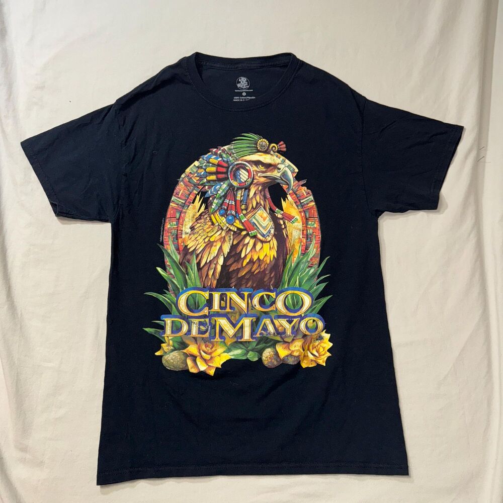 Cinco De Mayo Graphic T-Shirt Black Mens M Mexican Tee Aztec Parrot Bird Festive
